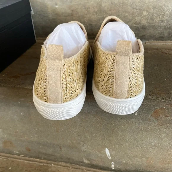 Nicole Miller Tonnille Beige Raffia Slip-On Sneakers - Picture 4 of 6